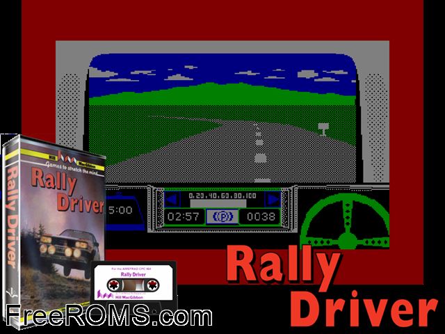 Rally Driver (UK) (1986) [h1] Amstrad CPC game showing 3D box cover and gameplay screenshot